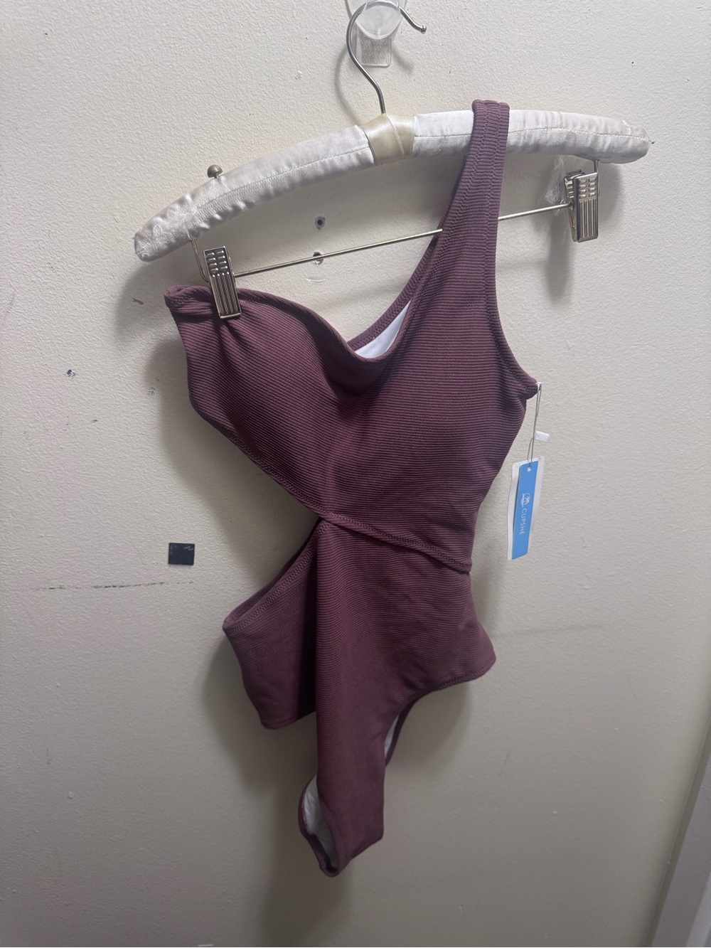 Cupshe Ribbed Mauve One-Shoulder Swimsuit